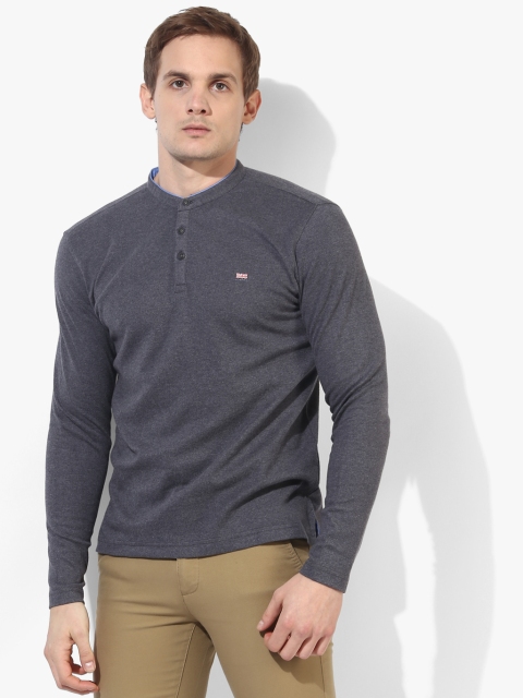 

Grey Solid Slim Fit Mandarin T-Shirt
