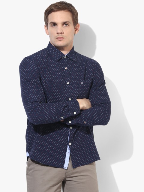 

Navy Blue Printed Slim Fit Casual Shirt