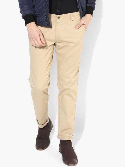 

Beige Solid Slim Fit Chinos