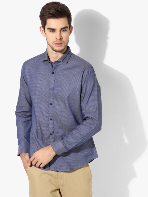 

Blue Textured Slim Fit Casual Shirt