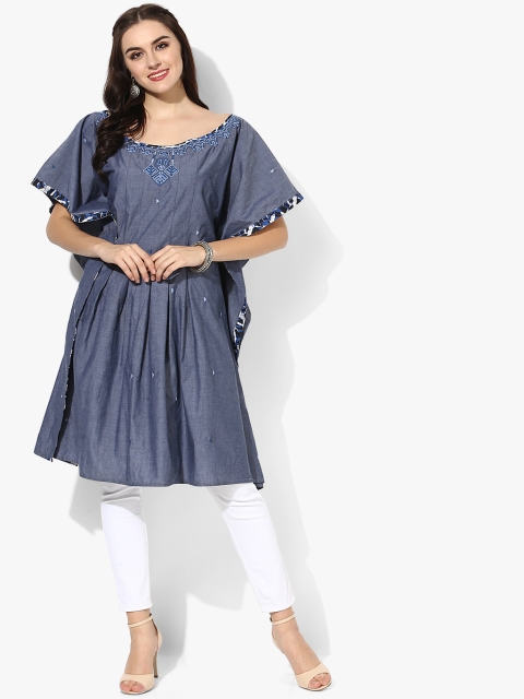 

Embroidered Chambray Tunic With Printed Detailing And Emb, Grey