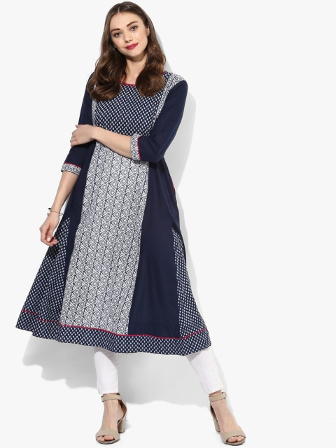 

Round Neck Anarkali With With 3/4Th Sleeves, Navy blue