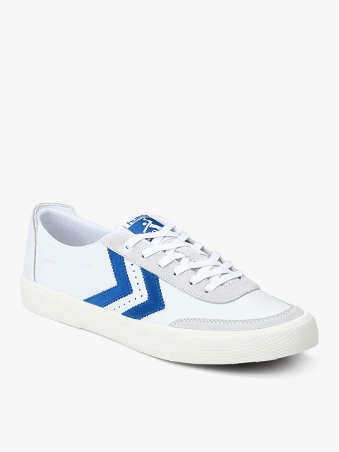 

hummel Unisex White & Blue Leather Sneakers