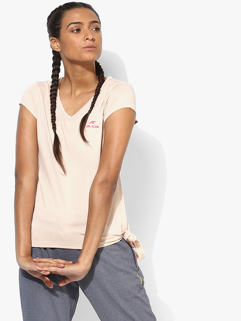 

Beige Solid V Neck T-Shirt