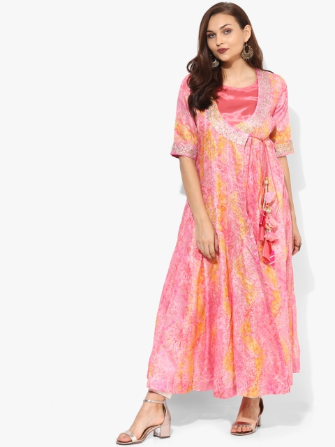 

Sangria Women Peach-Coloured & Golden Layered Embroidered Anarkali Kurta