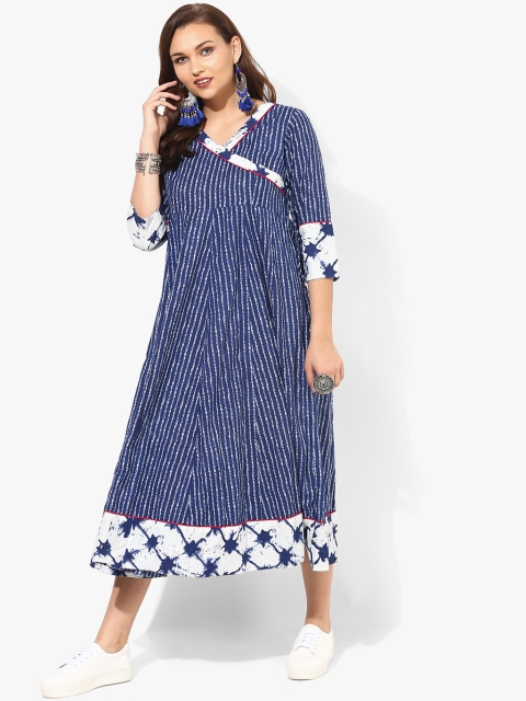 

Printed V Neck Anarkali With 3/4Th Sleeves, Navy blue