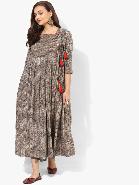 

Sangria Women Brown Lotus Printed Anarkali Kurta