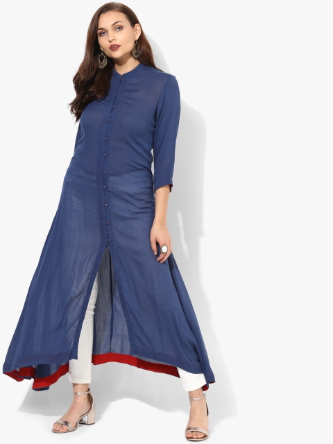 

Sangria Women Solid High-Low Anarkali Kurta, Navy blue