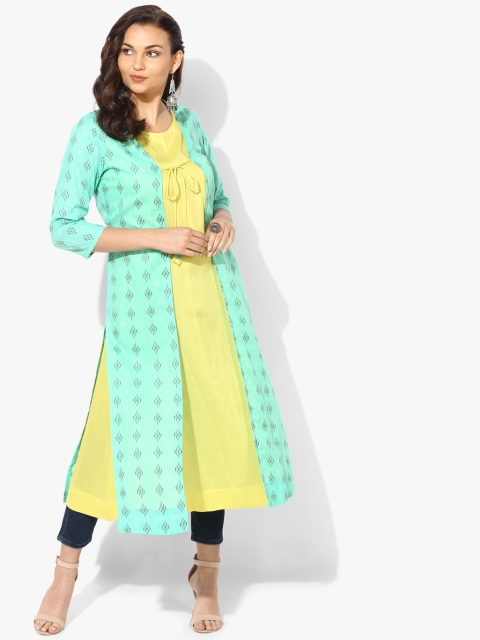

Sangria Women Yellow Solid Kurta With Ethnic Jacket