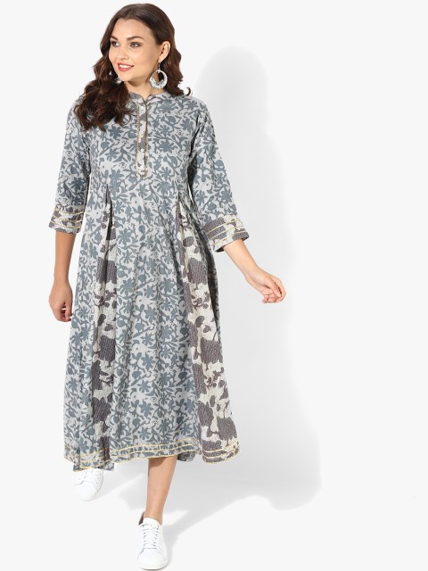 

Grey Round Neck Box Pleated Anarkali With 3/4th Sleeves