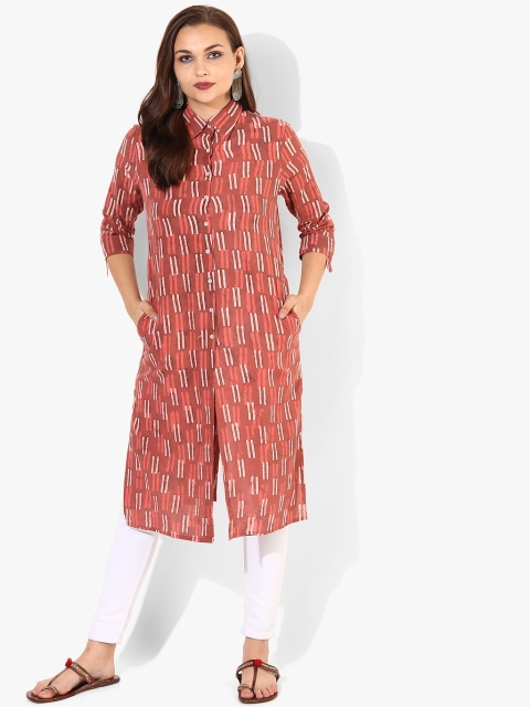

Shirt Collar Tunic With 3/4Th Rolled Up Sleeves And Full Button Placket Detail, Maroon