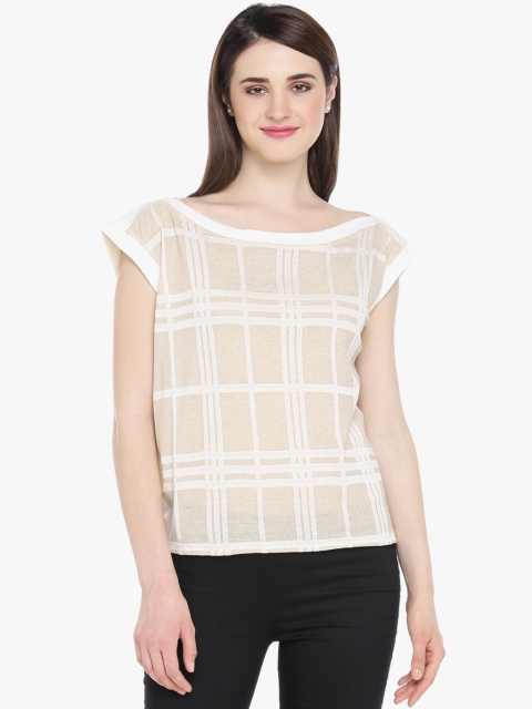 

Annabelle by Pantaloons Women Beige Self Checked Top