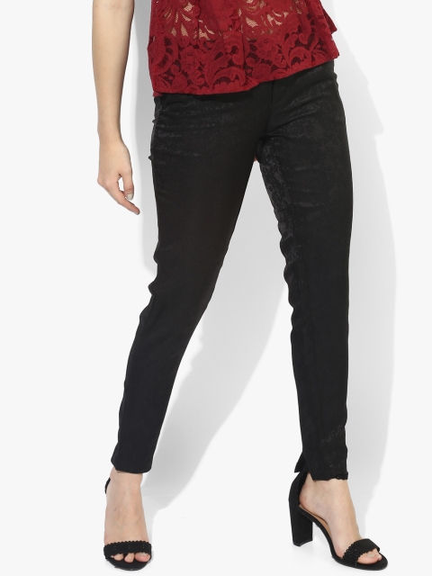 

Wills Lifestyle Women Black Self Design Slim Fit Pants