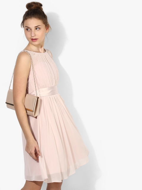 

DOROTHY PERKINS Peach-Coloured Solid Fit & Flare Dress