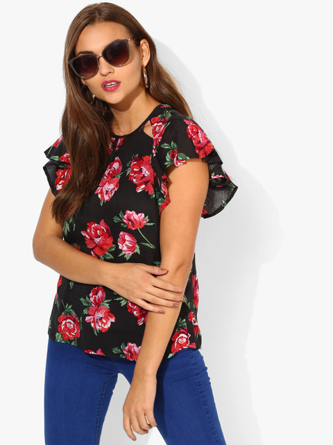 

DOROTHY PERKINS Women Black & Red Floral Print Top