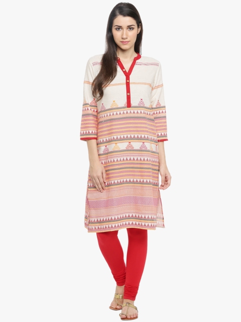 

RANGMANCH BY PANTALOONS Women Beige Printed Straight Kurta