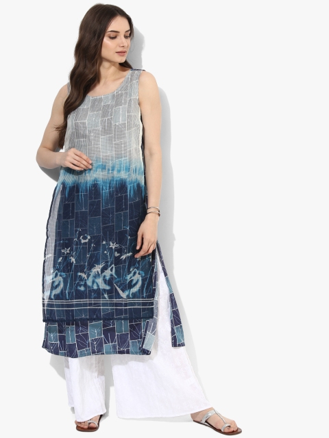 

RANGMANCH BY PANTALOONS Women Navy Blue Printed Straight Kurta