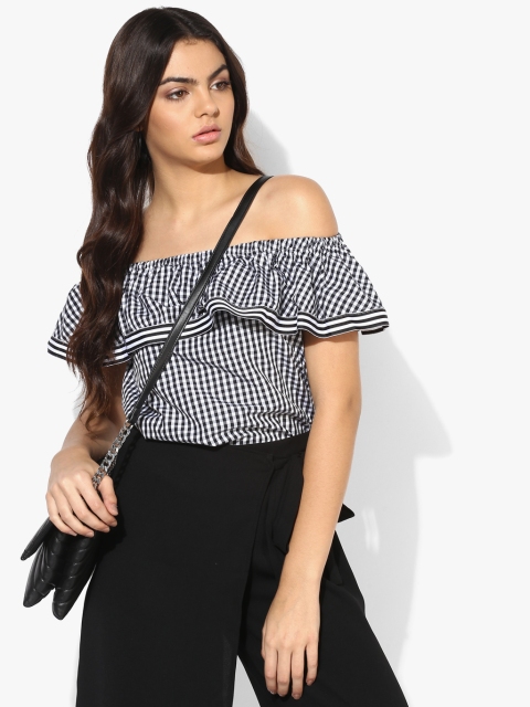 

Honey by Pantaloons Women Black Checked Bardot Top