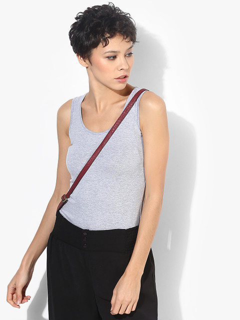 

109F Women Grey Melange Solid Tank Top