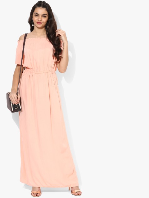 

Peach Coloured Solid Maxi Dress