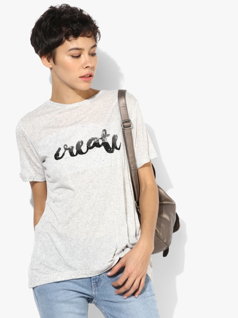

Lee Women Grey Melange Printed Round Neck T-shirt