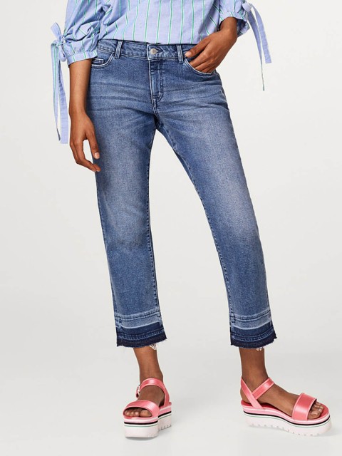

ESPIRIT Women Blue Straight Fit Mid-Rise Clean Look Stretchable Cropped Jeans