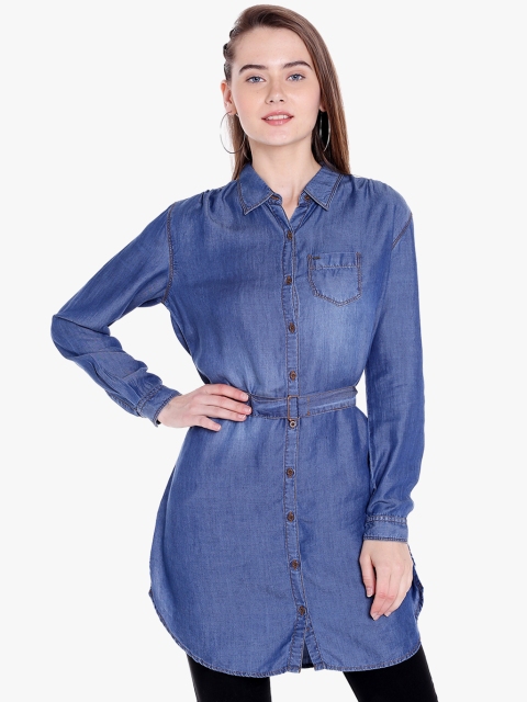 

SPYKAR Blue Self-Design Denim Tunic