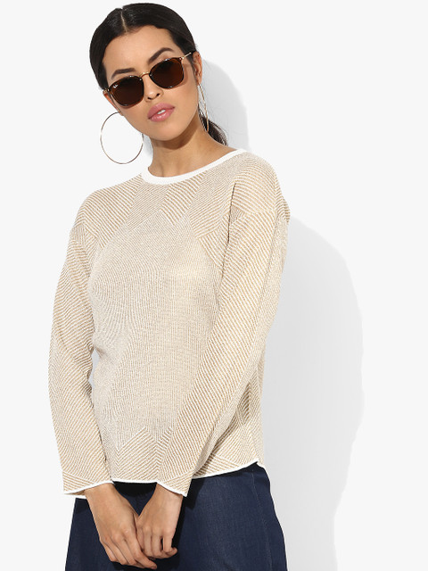 

AND Women Beige & White Self Design Top