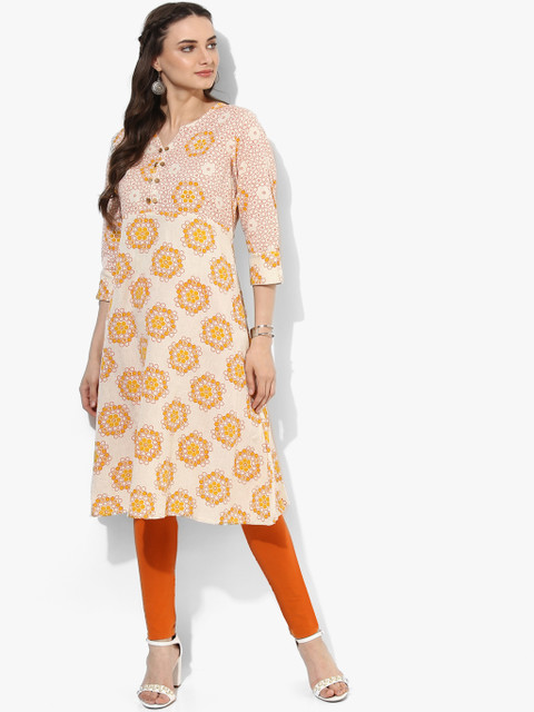 

RANGMANCH BY PANTALOONS Women Beige Printed Straight Kurta