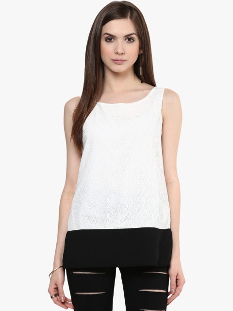 

Annabelle by Pantaloons Women Off-White & Black Self Design Lace Top