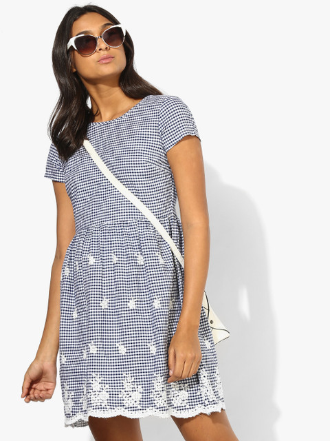 

Honey by Pantaloons Women Navy Blue Embroidered Skater Dress