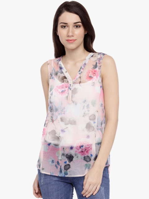 

Annabelle by Pantaloons Women Pink & Off White Sheer Printed Top