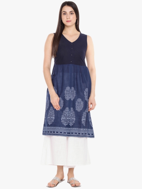 RANGMANCH BY PANTALOONS Women Navy Blue Printed A-Line Kurta