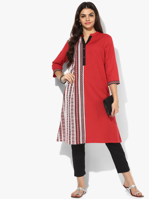 

RANGMANCH BY PANTALOONS Women Red Printed Straight Kurta