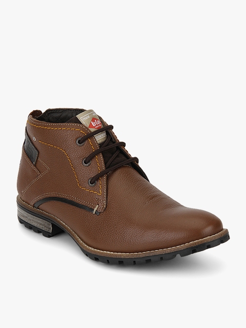 

Lee Cooper Men Brown Leather Mid-Top Flat Boots