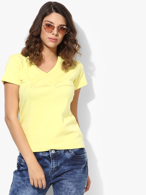 

Monte Carlo Women Yellow Printed Round Neck T-shirt