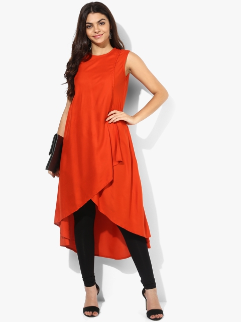 

RANGMANCH BY PANTALOONS Women Rust Orange Solid A-Line Kurta