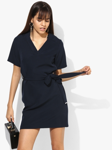 

Navy Blue Coloured Solid Shift Dress