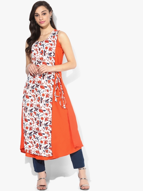 

RANGMANCH BY PANTALOONS Women Orange Floral Print Layered A-Line Kurta