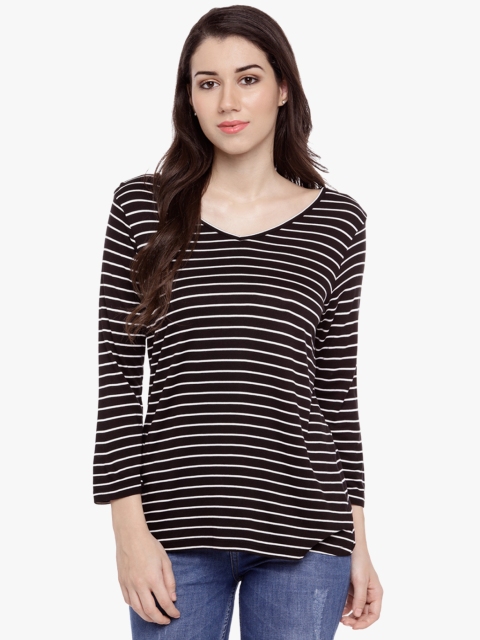 

Annabelle by Pantaloons Women Black & White Striped V-Neck T-shirt