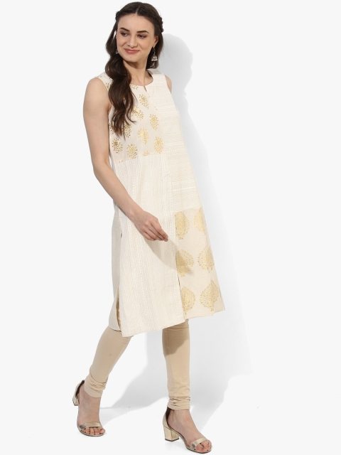 

RANGMANCH BY PANTALOONS Women Off-White Printed Straight Kurta