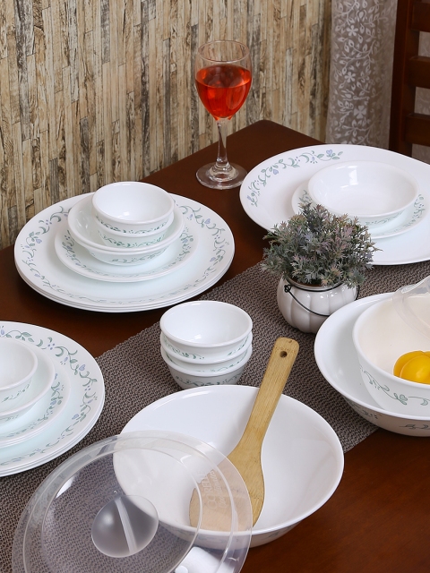 

Corelle White Printed 57 Pieces Glass Dinner Set