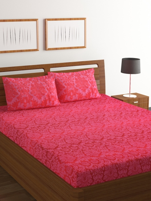 

BOMBAY DYEING Pink Floral Flat 104 TC Cotton 1 King Bedsheet with 2 Pillow Covers