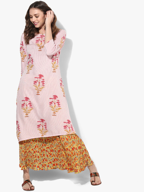 

Sangria Women Pink Printed Kurta with Skirt