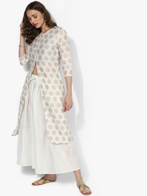 

Sangria Women Off-White Printed Kurta with Skirt