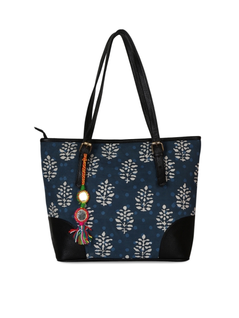 

ZAREGARE Blue & White Printed Tote Bag