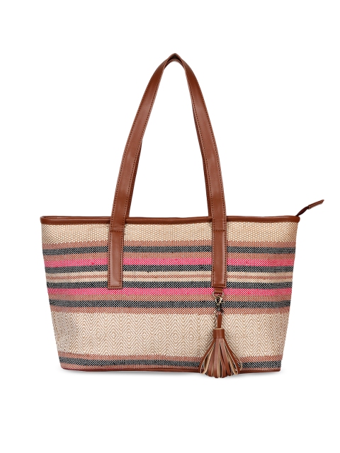 

ZAREGARE Beige & Tan Brown Woven Design Tote Bag