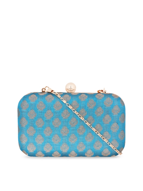 

ZAREGARE Blue & Gold-Toned Embroidered Box Clutch