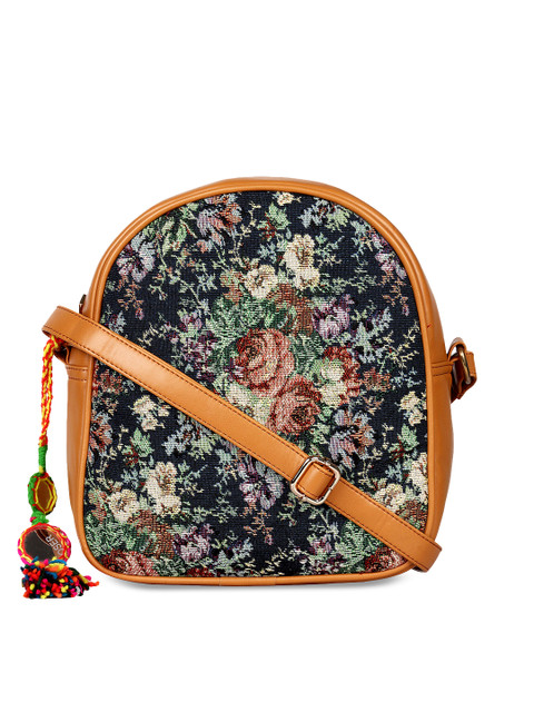 

ZAREGARE Black & Tan Brown Self Design Sling Bag