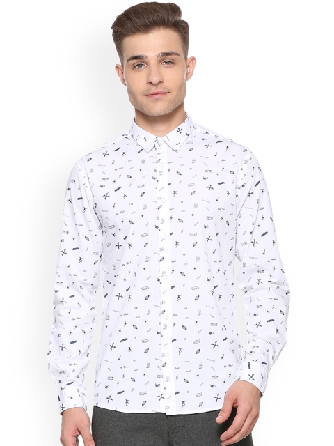 

People Men White Regular Fit Printed Casual Shirt